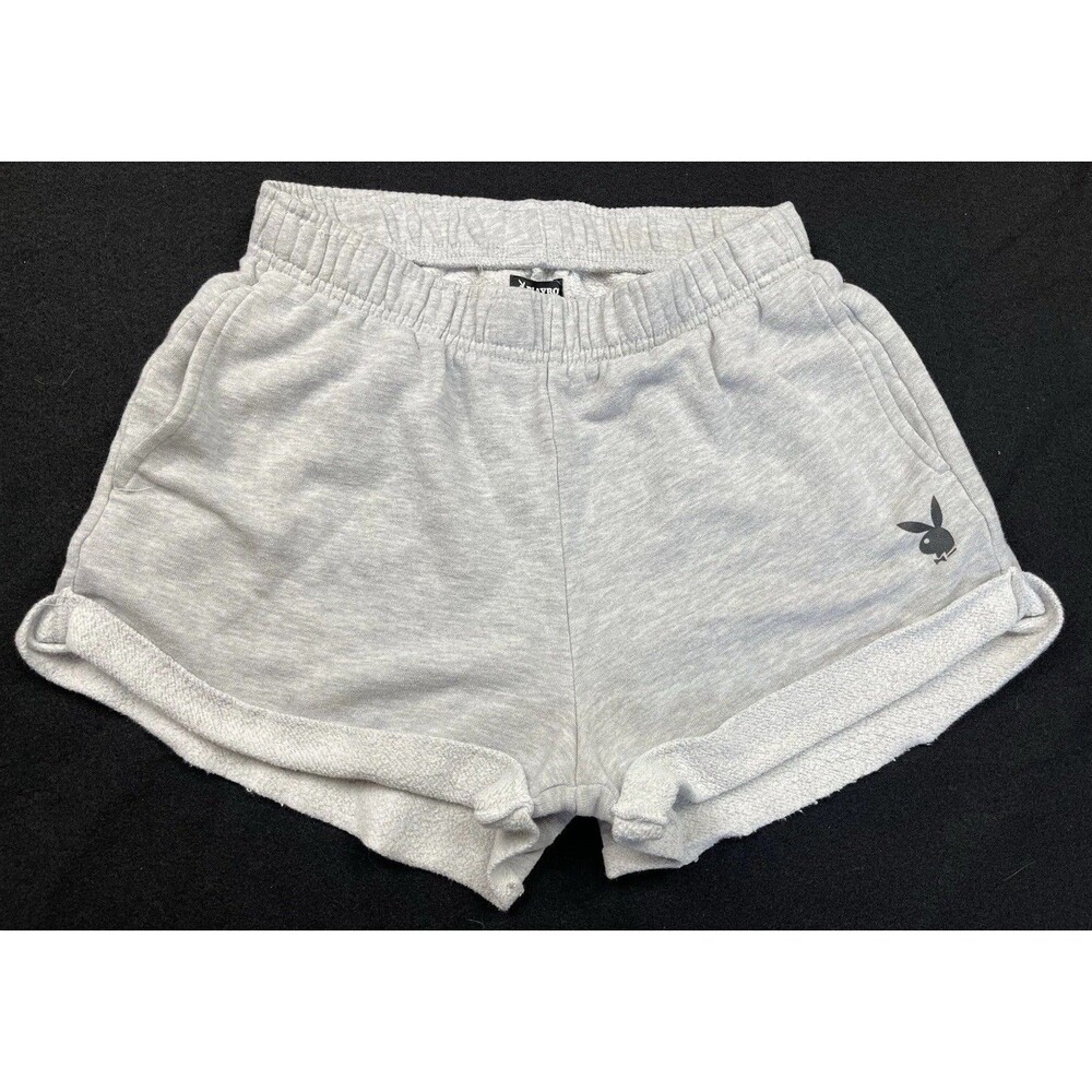 Playboy By PacSun Womens Size Small Heather Gray Fleece Lounge Shorts Bunny Logo